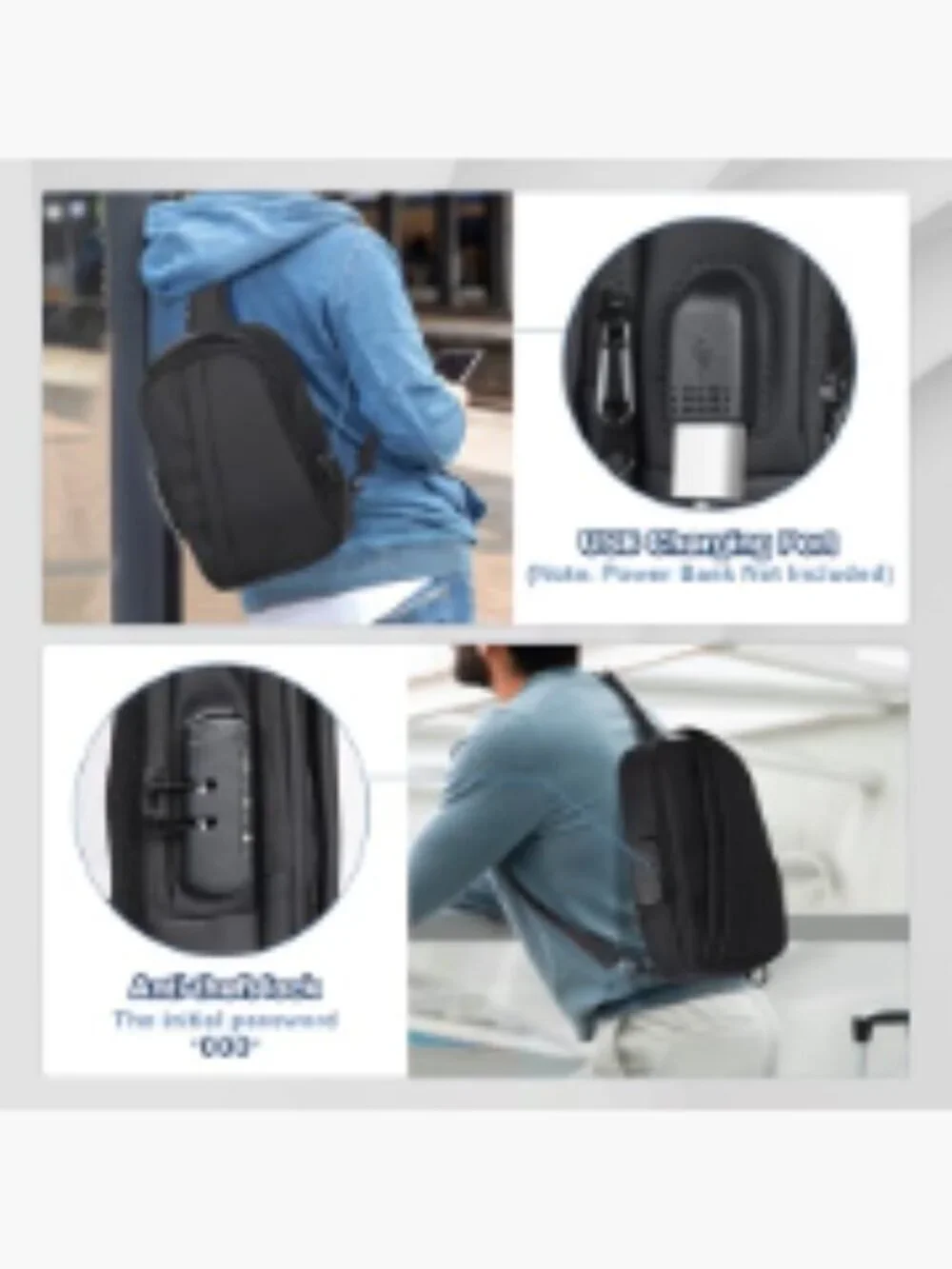 Men's Anti-Theft Crossbody Sling Bag with USB Port PU Leather Shoulder Pack